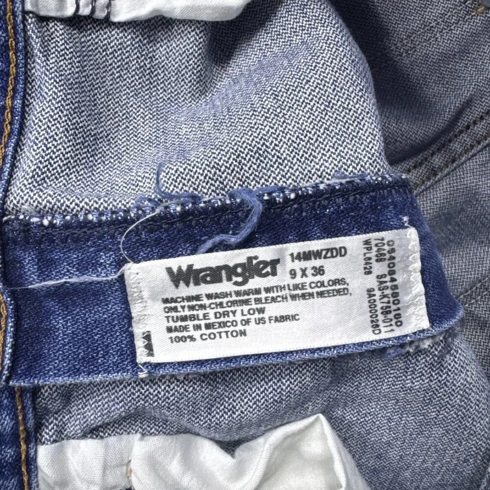Wrangler Men's Straight Jeans Medium‎ Wash Blue Denim Slash Pocket Classic 9x36